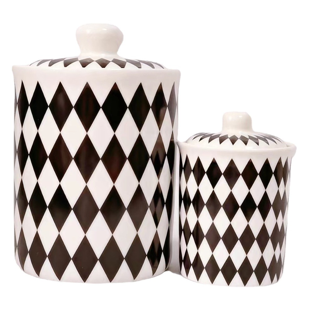 Simple nuevo tarro de condimento de cerámica estante de hierro de tres piezas de almacenamiento tarro de cocina de almacenamiento sellado tarro condimento tarro de caramelo