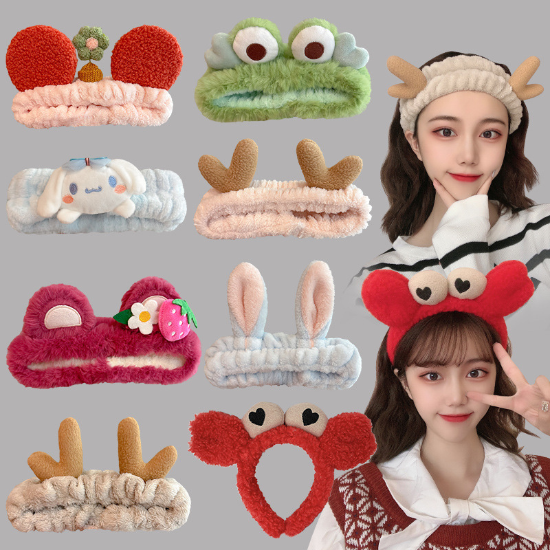 Cartoon facial lavado especial banda de cabello para mujeres 2025 nuevo peludo banda de cabello prensado maquillaje lindos pinzas de cabello correa de cabello tocado