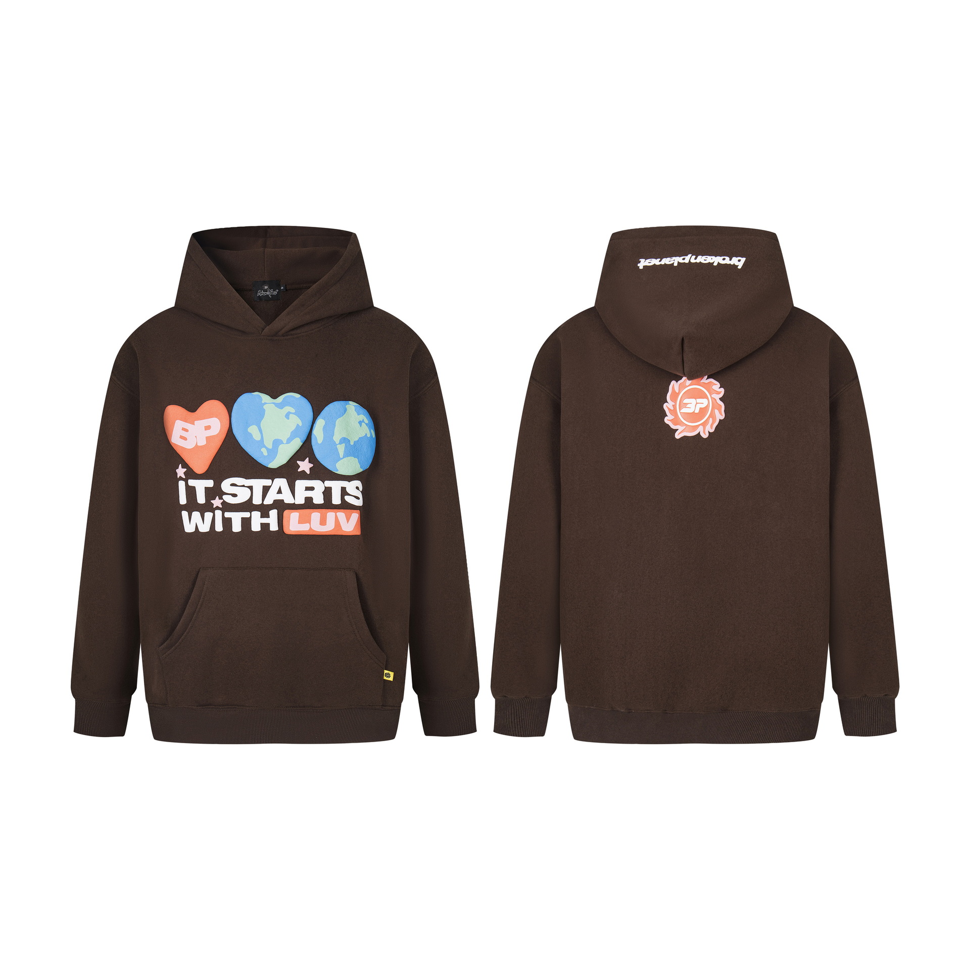 Broken Planet It Starts With Luv Sweater Puff Print Brown