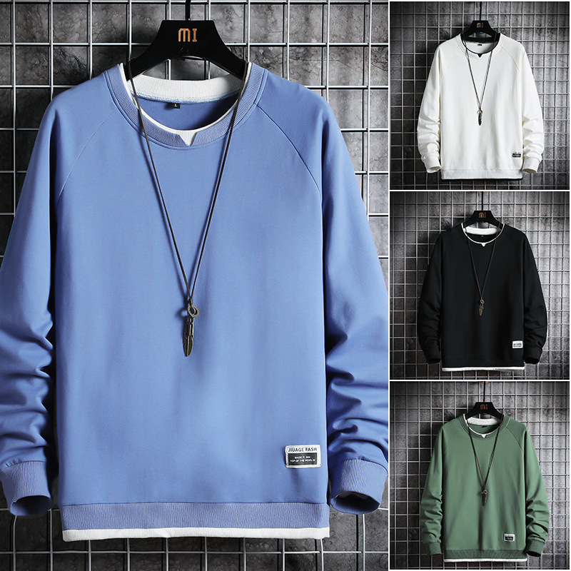 Men's Sweater 2024 Autumn New Round Neck Loose Sports Men's Pullover Top Casual All-match Base Shirt Trendy