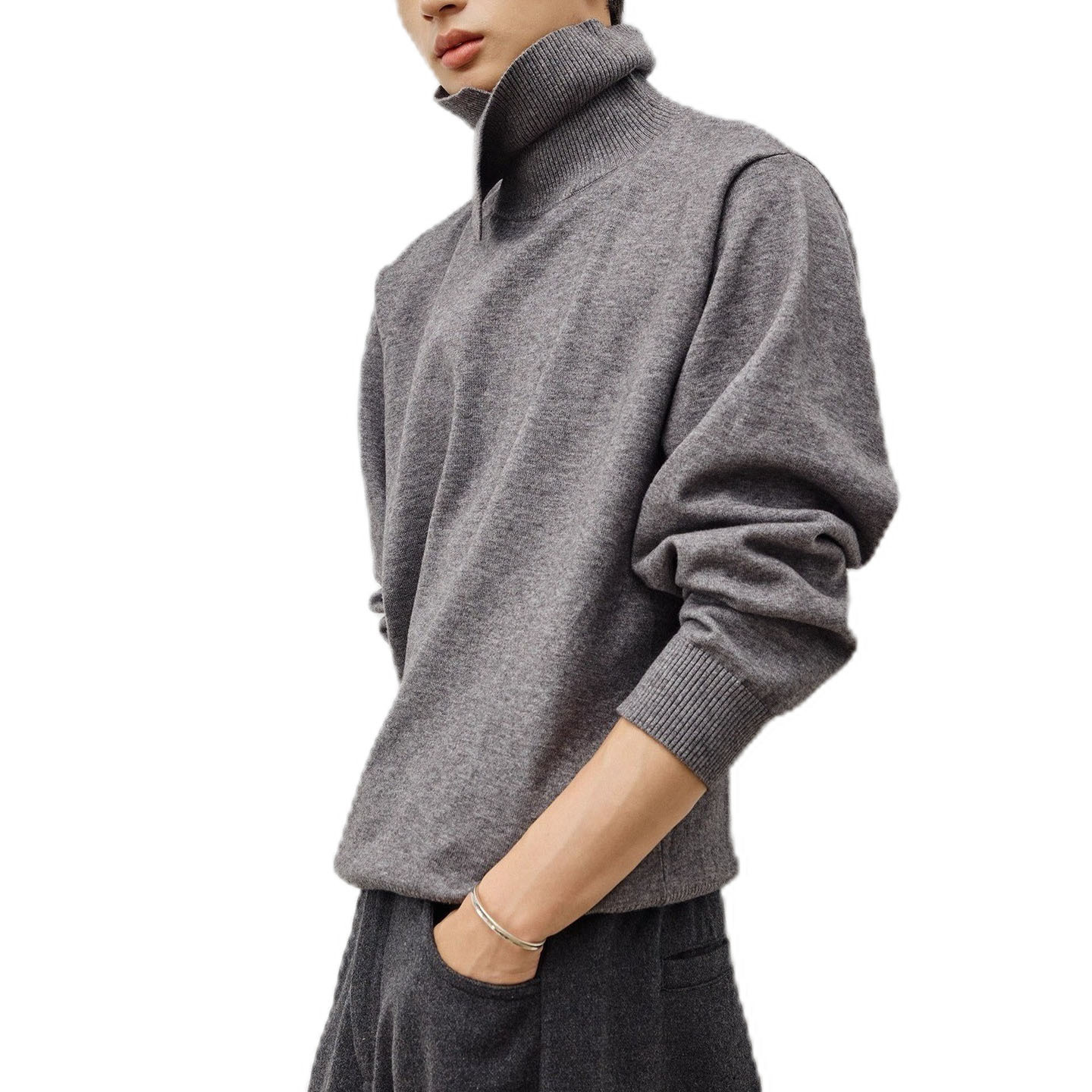 Explosiones transfronterizas de tamaño europeo de tamaño grande forma de doble cuello de jersey de punto suéter hombre perezoso otoño invierno fábrica al por mayor