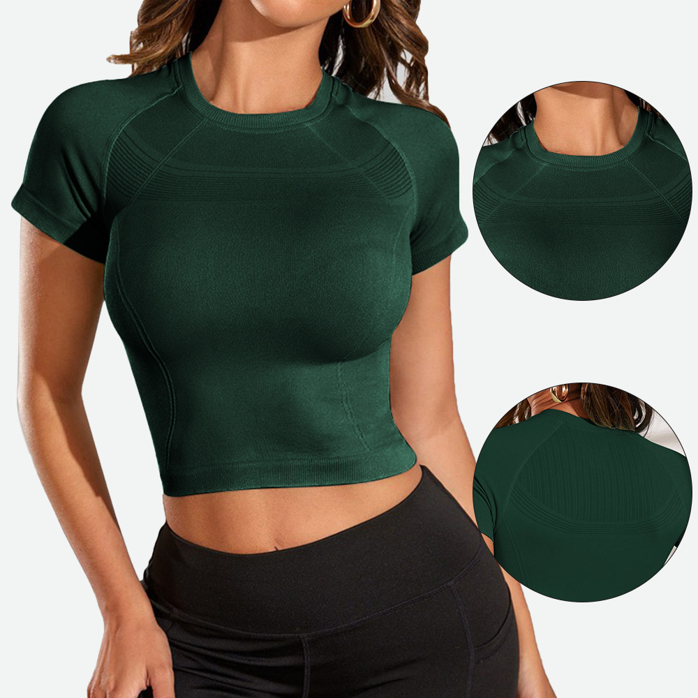 Ropa de yoga mujer fitness camiseta superior sexy de secado rápido transpirable gimnasio deportes mañana ejercicio correr cuello redondo manga corta