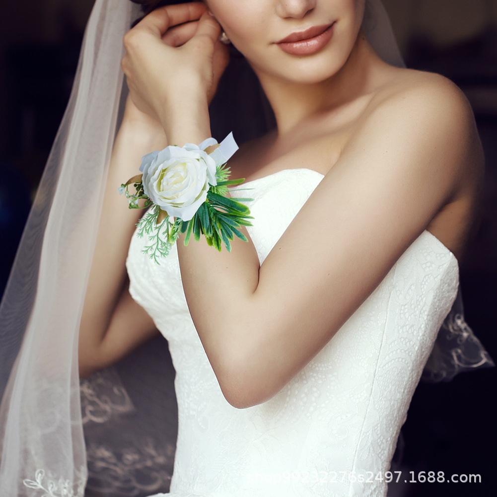 亞馬遜熱銷仿真結婚白玫瑰胸花歐式伴娘婚禮伴郎迎賓嘉賓森系襟花
