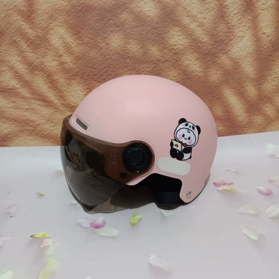 and Girls Electric Motorcycle Helmet, Motosiklet kaskı (dəbilqə) - no-11-light-pink-tea-short-mirror-7-15-years-old