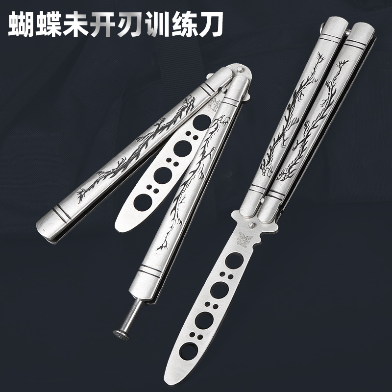 现货未开刃不锈钢雕刻龙纹C40S训练刀折叠刀游戏玩具刀练习甩小刀