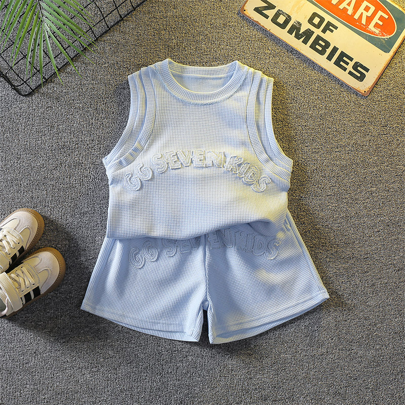 7408 Traje de chaleco para niños Ropa de verano para niños Pantalones cortos sin mangas de moda y guapos 2024 Nuevos deportes callejeros de moda para bebés