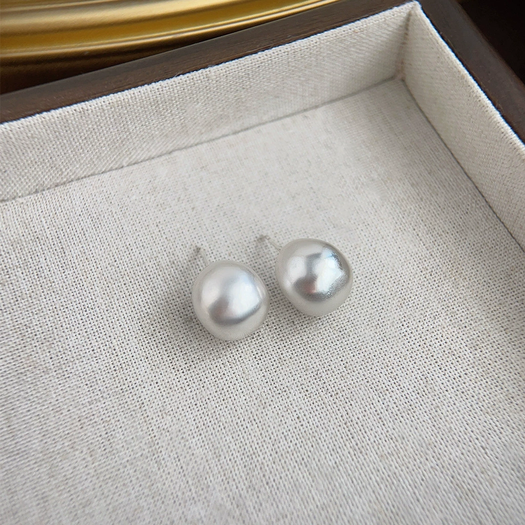 Retro Pearl Earrings, 925 Silver Posts, Light Luxury Vintage Geometric Style