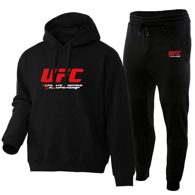 Cross-Border Casual Suit European and American Mma Sports Ufc Pullover Sweatshirt for Men and Women Autumn and Winter Velvet Sweatshirt and Sweatpants Men's Suit