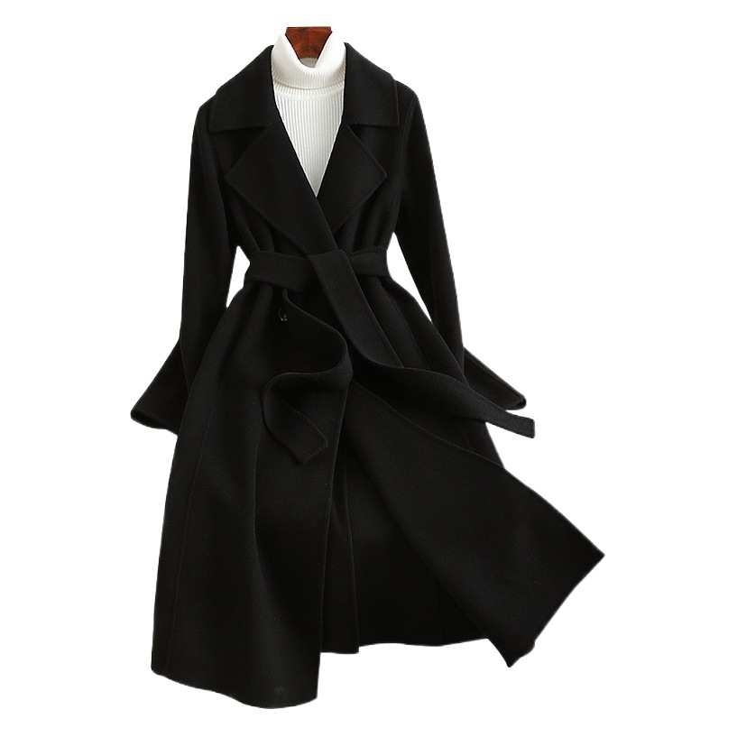 2025秋冬新作女性用両面カシミヤコート、ミドル丈、スリムフィット、膝丈ウールコート、卸売