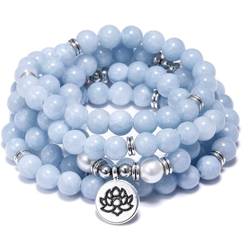 Natural Aquamarine Amazon Stone Men's and Women's 108 Buddha Beads Lotus Red Agate Purple Chalcedony Handmade Bracelet Natural Aquamarine Amazon Stone Men's and Women's 108 Buddha Beads Lotus Red Agate Purple Chalcedony Handmade Bracelet