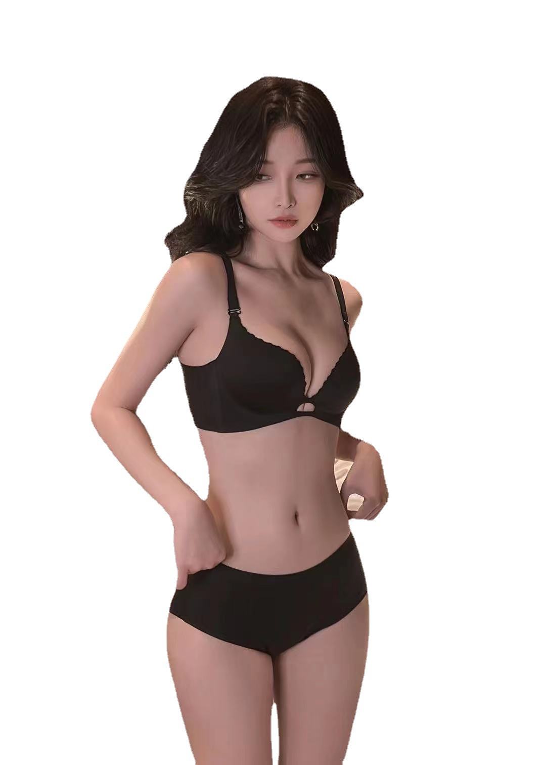 Nuevo simple brillante sexy hueco-out push-up pequeño pecho cómodo transpirable inalámbrico ropa interior sujetador de las mujeres traje 8253