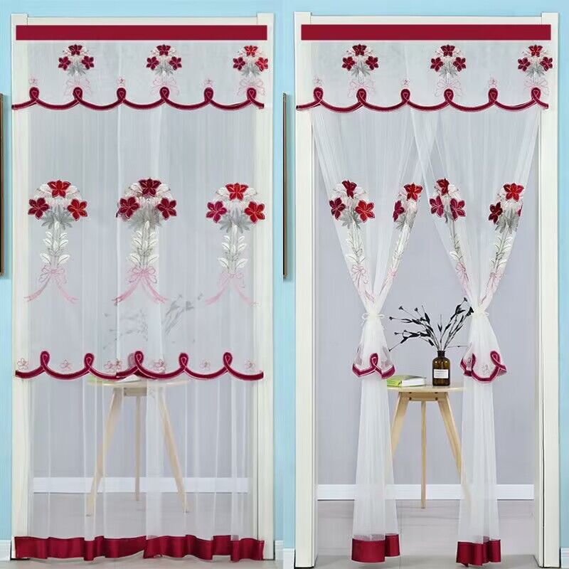 Summer Yarn Door Curtain Four Seasons Universal Embroidery Door Curtain Fashionable Household Perforated Fabric Door Curtain Summer Anti-mosquito Door Curtain