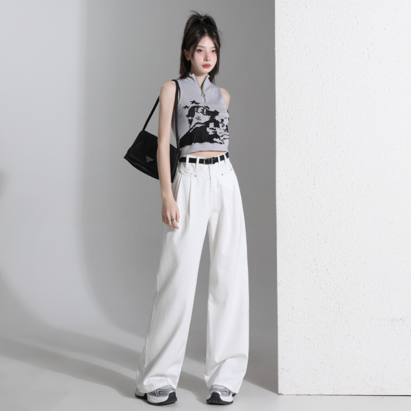 Summer Popular White Three-Proof Tencel Jeans for Women, Narrow Version, Slimming Look Wide-Leg Pants, Mainly Recommended by Douyin Xiaohongshu