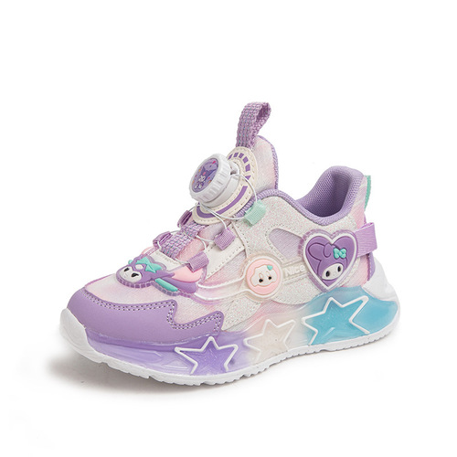 Children's Light-Up Sneakers for Boys and Girls, Autumn Fashion, Lightweight, Soft Soles, Rotating Button Shoes for Little Girls, Princess Style, Trendy