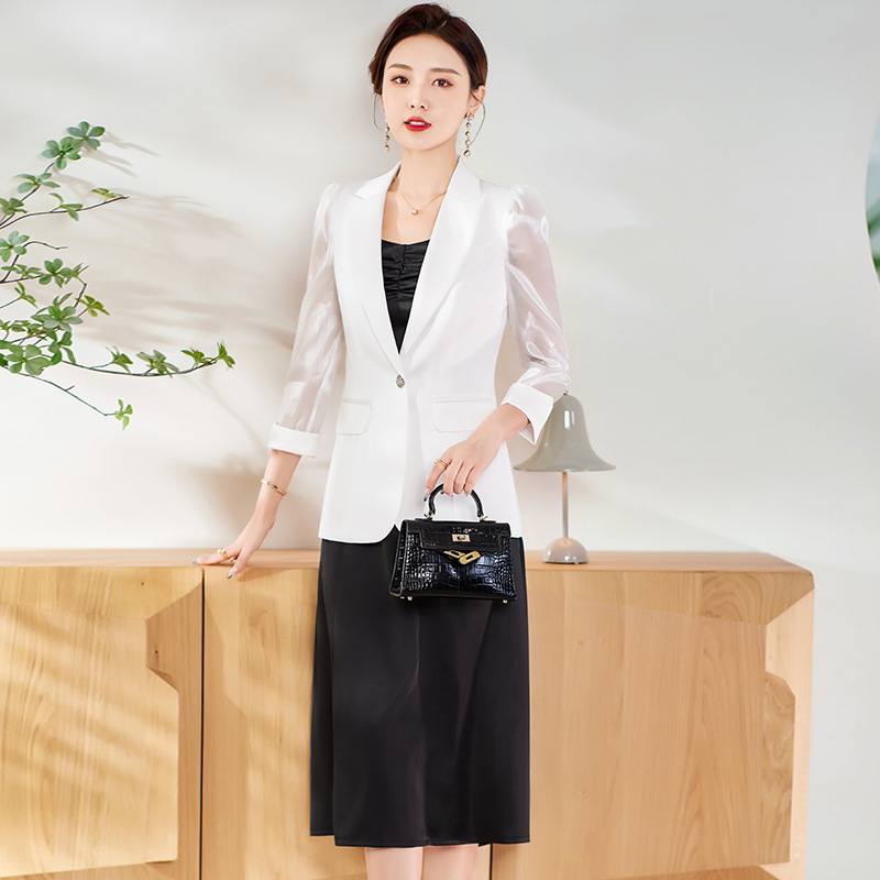 2023 Spring and Autumn New Pink three-quarter sleeve suit jacket Women's Mid-length dress two-piece suit fashion