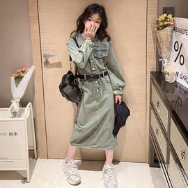 女童牛仔连衣裙春秋装2026新款韩版时髦中大童洋气炸街公主裙春季