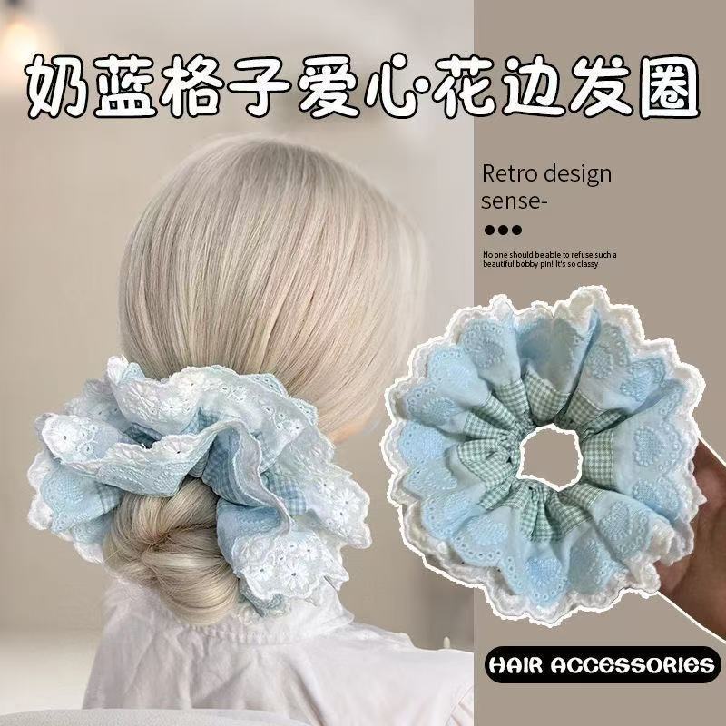 5721 라지서클-밀크블루 체크무늬 러브하트 (18cm)