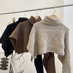 Autumn and Winter Scarf Outerwear Irregular Sweater 2022 New Style ins Fashionable High Collar Pullover Knitted Poncho Women's Shawl