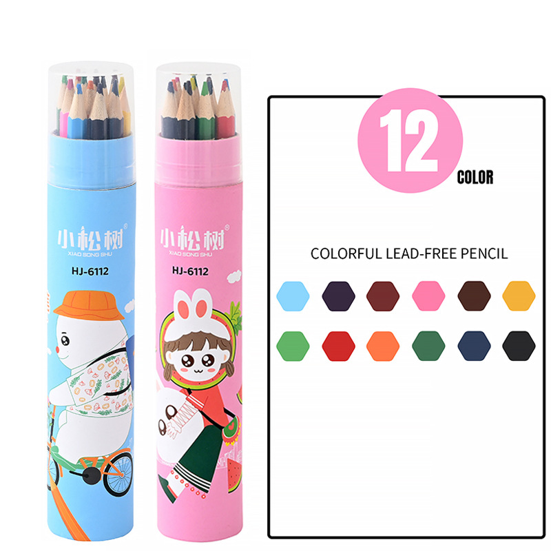 Los niños dibujan un conjunto de lápiz de color de barril multicolor para dibujos de dibujos animados lindos aceites de plomo de color image 7