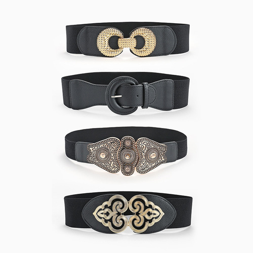 European and American court literature and art retro carved buckle pin buckle fashion ladies elastic elastic woven wide girdle belt for women
