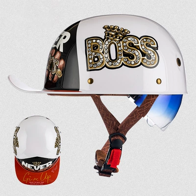 Women's Prince-Style Baseball Cap, Electric Vehicle, Motosiklet kaskı (dəbilqə) - rw03s-white-boss-with-blue-lenses-m-size-53-54cm