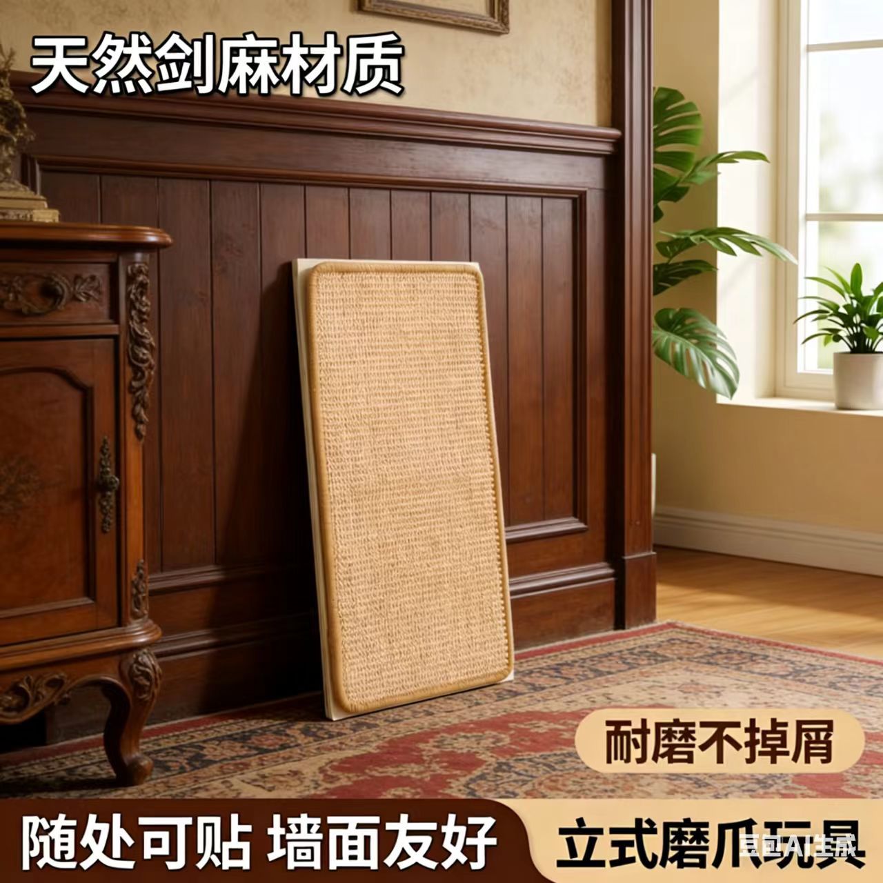 Sisal Cat Scratching Board That Can Be Attached to the Wall Anywhere, Wear-Resistant and Scratch-Resistant Mat, Vertical Claw Grinding Toy, Natural Pet Mat