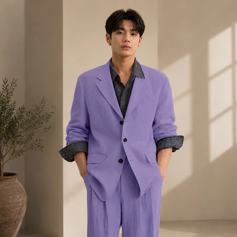Cross-border foreign trade solid color stylish Korean-style men's suit 2026 new model business banquet formal two-piece set Cross-border foreign trade solid color stylish Korean-style men's suit 2026 new model business banquet formal two-piece set