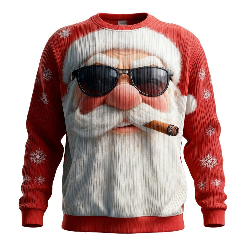 2025 Men's Santa Claus Round Neck Sweatshirt Fashion Casual Pullover Autumn Winter Christmas Long Sleeve Clothing