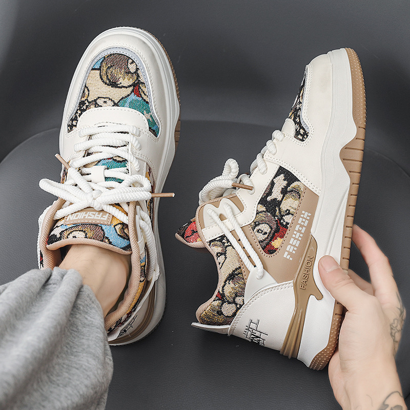 2025 Chinese Style Men's Shoes Autumn and Winter New Casual Mid-Top Sports Sneakers Versatile Trendy Height-Increasing Bear Shoes