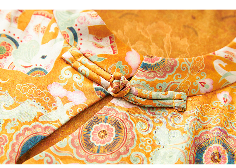 Áo vest cổ điển nữ phong cách Trung Hoa mới, chất liệu tơ tằm họa tiết voi nhỏ jacquard — Màu cam voi chi tiết 16