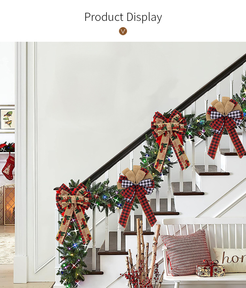 Adornos navideños Lazo navideño Guirnalda navideña Decoración Colgante para árbol de Navidad Caja de regalo Cinta a cuadros_voghion.com
