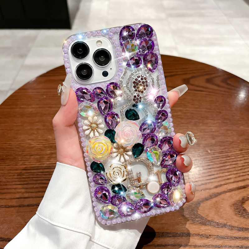 Suitable for Iphone15Promax Mobile Phone Case Apple 16Pro Full Diamond Spider Flower 17 Luxury Rhinestone Mobile Phone Case Suitable for Iphone15Promax Mobile Phone Case Apple 16Pro Full Diamond Spider Flower 17 Luxury Rhinestone Mobile Phone Case