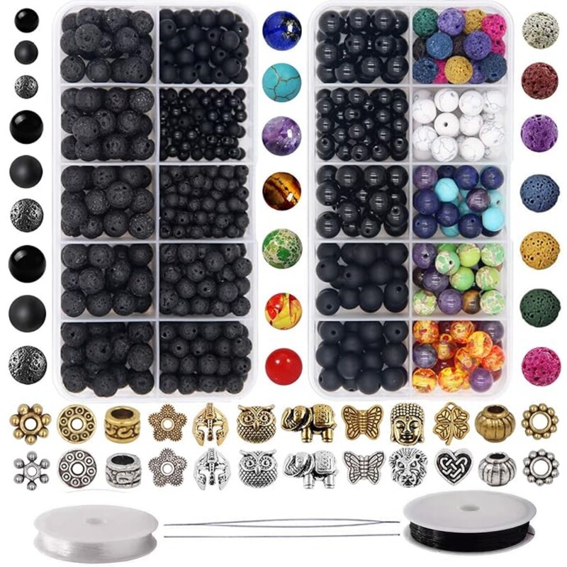 810Pcs Colorful Lava Beads Stone Seven Color Beads Spacer Beads Set with Volcanic Gemstone Crystal Strand for Diffuser