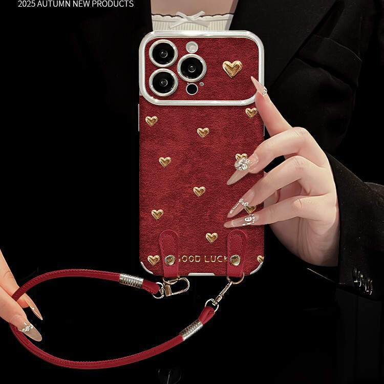 Bow Lanyard Suitable for Apple 17 New Year Mobile Phone Case 15Promax Electroplated Goatskin 16 High-End 14 Silicone