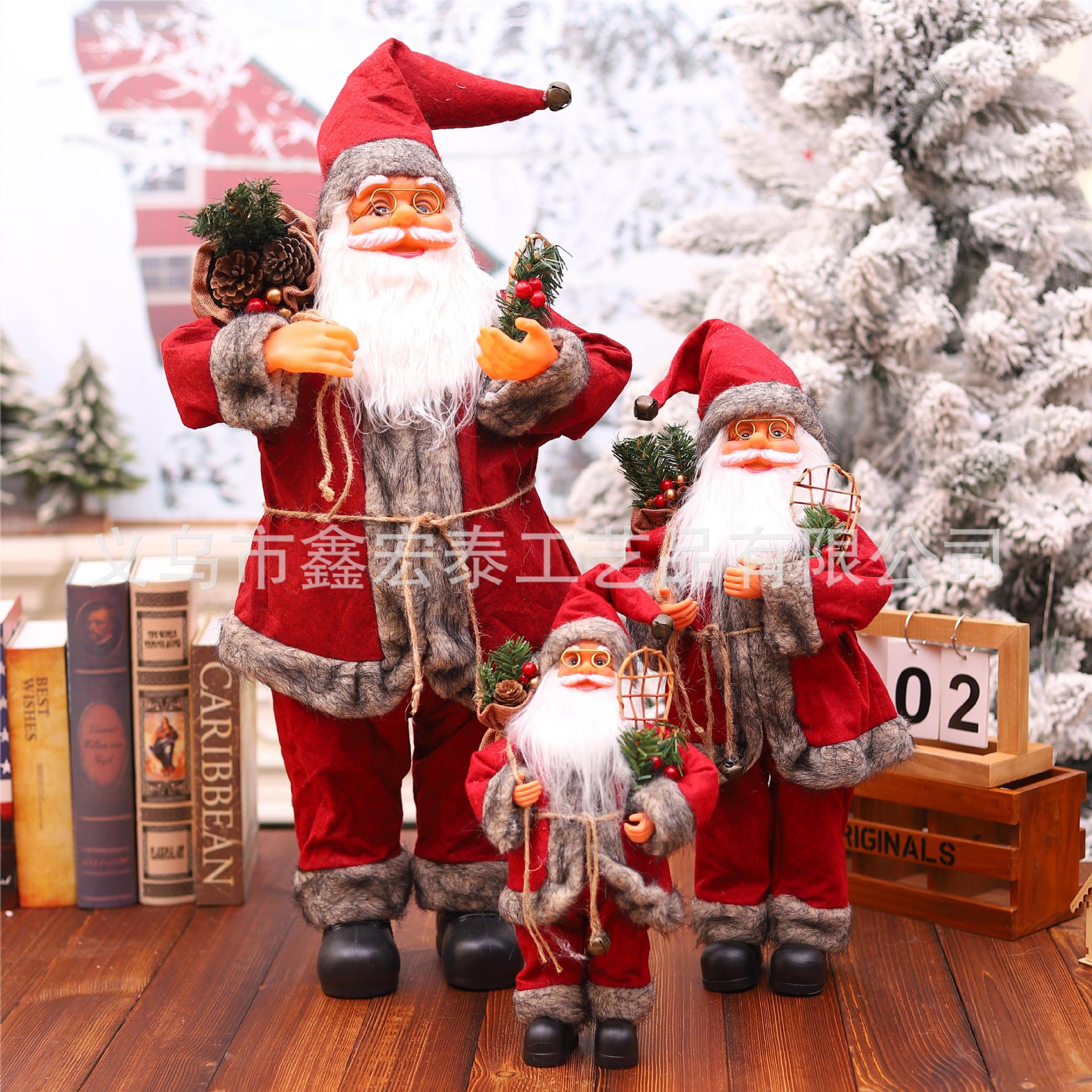 Navidad dibujos animados viejo Navidad ventana decoración pie Santa Claus muñeca creativa nueva ropa roja viejo hombre adornos