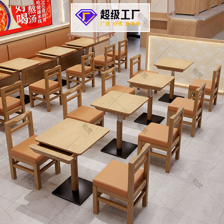 Cadenas de tiendas de fideos de arroz, tabla de comedor de madera maciza, barbecue con cajón, mesa larga de comida simple japonesa