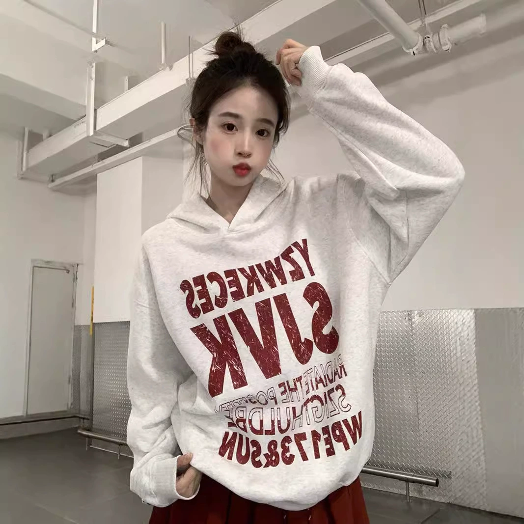 Трансграничные свитер мужские и женские пары весной и осенью тонкий 2024 свободный принт с капюшоном Корейский топ 200 кг