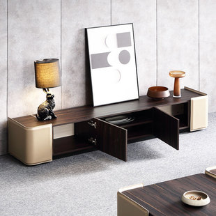 Italian Style Minimalist TV Cabinet Coffee Table Combination Carbon Steel Home Modern Simple Saddle Leather Coffee Table TV Cabinet Customization