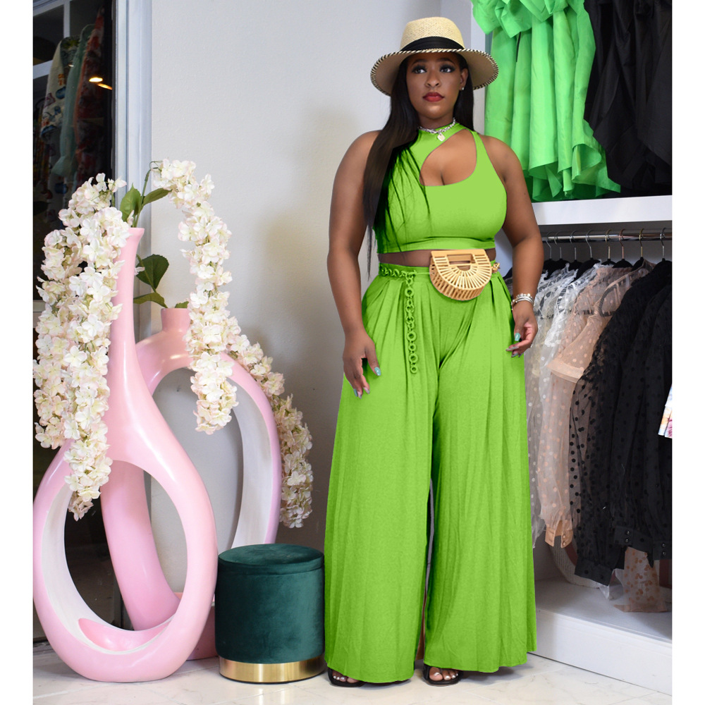 Spandex, Polyester, Milk Fiber Fabric Type Wrap Crop Top Tops Type Pant Co-ord Set Sets Type Holiday Daily Casual Commute Solid Color Spandex Polyester Milk Fiber Pant Co-ord Set Plus Size Two-piece Sets