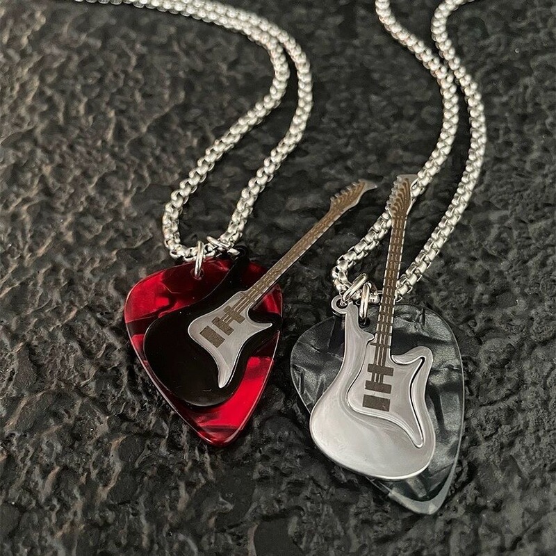 Punk Rock Guitar Pick Necklace Men's Trendy Niche Design Personalized Disco Hip-Hop Couple Pendant Accessories Women