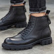 秋冬高帮男靴英伦风拉链男士马丁靴潮中帮靴子男短靴防水复古风