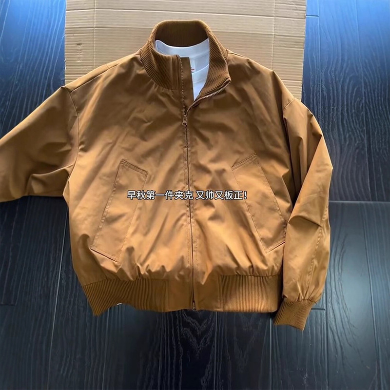 Cross-Border American Bomber Brown Bomber Jacket Men's Autum Trendy Brand Cleanfit Short Stand-Up Collar Baseball Uniform