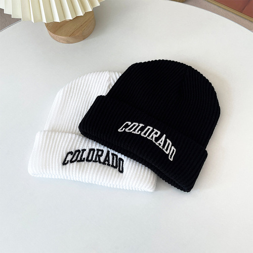 Korean ins super hot knitted hat for men with large head circumference embroidered pullover cold hat street style curled wool hat for women