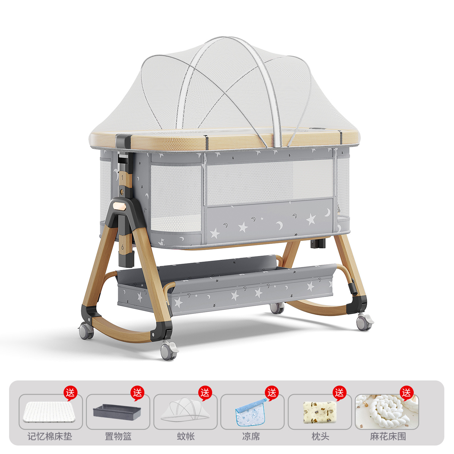 Cama para bebés, cama de cuna para recién nacidos, cama de empalme grande, cama móvil portátil plegable multifuncional 2 en 1