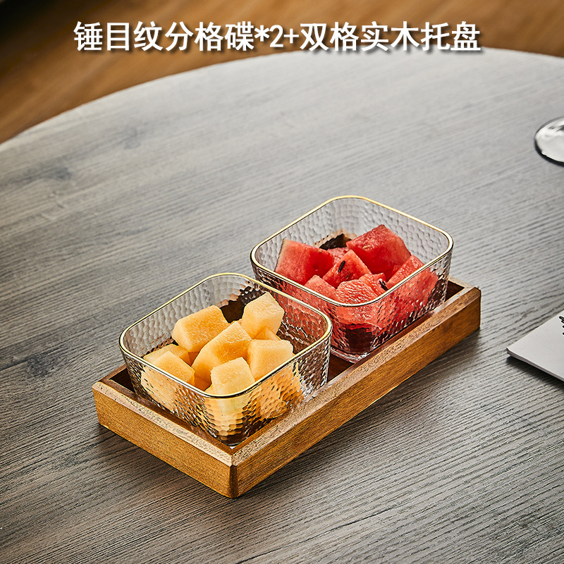 胡桃の木の果物の皿の間食の収納箱の軽くて豪華な高級なガラスの果物の皿のお茶のいくつかのお茶のお菓子の分格の皿|undefined