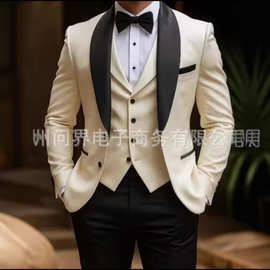速卖通亚马逊跨境商务休闲男三件套新郎西装婚礼宴会西装修身伴郎