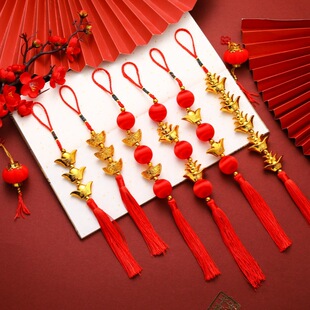 Lucky festive golden ingot hanging string decoration car money tree Chinese knot car pendant housewarming bonsai Buddha Niche