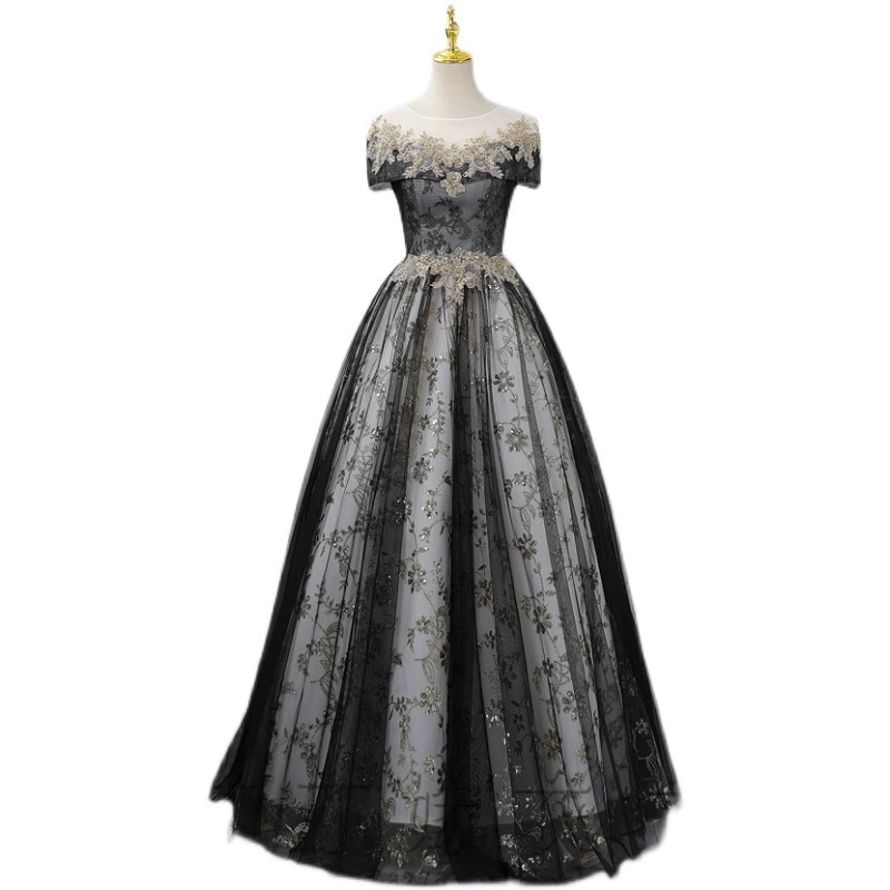 Nuevo vestido de rendimiento en color largo vestido de prueba de arte vocal anfitrión de reunión anual solo vestido de noche de la canción