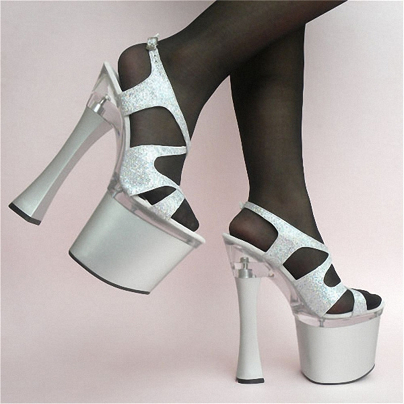 20cm odiar el cielo alto baile de tubería de acero de gran tamaño noche plataforma impermeable modelo de desfile sandalias de tacón delgado tacones súper altos