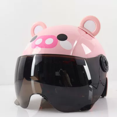 Motorcycle Safety Supplies | Half-Helmets, Bear-Shaped Helmets for Kids - pink-piggy-tea-short